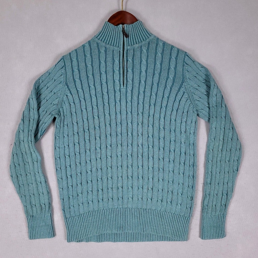 Eddie Bauer Quarter Zip Men's L Green Mint Cable Knit Regular Fit Cotton 9617